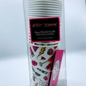 Betsey Johnson 16 oz To-Go cups With Lids And Sleeves ~ NWT